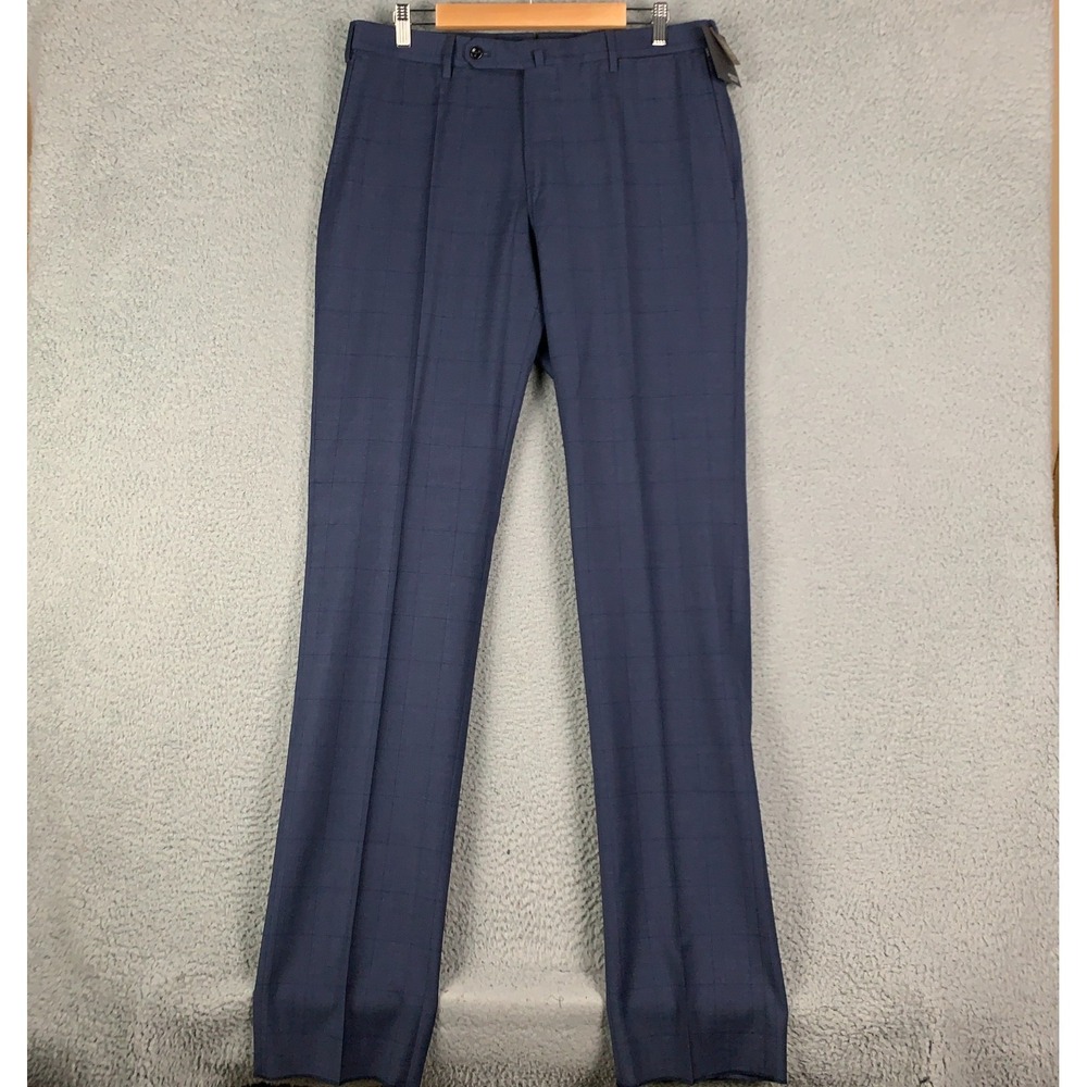 NWT Incotex Benson Dress Pant Mens Size 36 Blue Windowpane Super 100s Flat Front